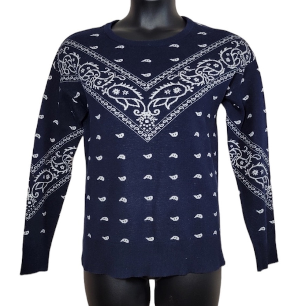 Lucky Brand Navy Bandana Print Sweater Sz Med